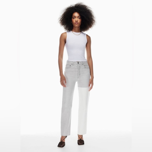 Agolde Pieced 90s Pinch Waist Leather Jeans Coin Grey White Lace 25 - Picture 1 of 14